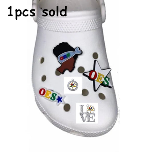 1pcs Order of the Eastern Star Sorority Clog Shoe Charm OPB089 Handmaking OES Crest Metal Pvc Croc Accessory