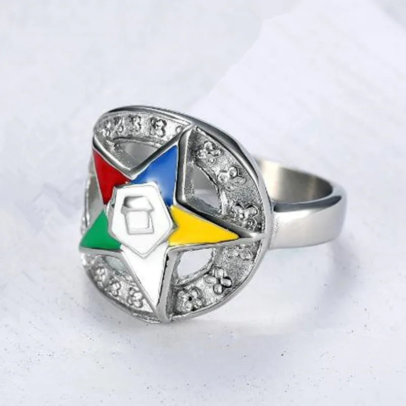 1Pcs 316 Steel OES Order Of The Eastern Star Ring Crystal Enamel Masonic Fashion Gift Jewelry Decoraction OGR003 Drop Shipping